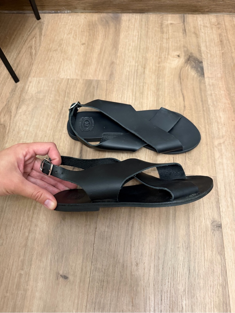 Made in Greece Black Leather Slingback Sandals Sz 6